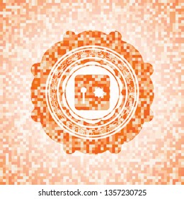 safe, safety deposit box icon inside orange mosaic emblem