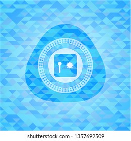 safe, safety deposit box icon inside light blue emblem with triangle mosaic background
