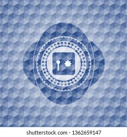 safe, safety deposit box icon inside blue polygonal emblem.