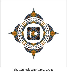 safe, safety deposit box icon inside arabic badge background. Arabesque decoration.