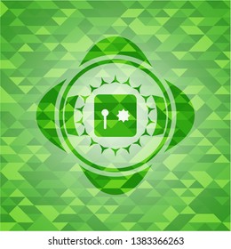 safe, safety deposit box icon inside realistic green mosaic emblem
