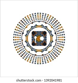 safe, safety deposit box icon inside arabic style emblem. Arabesque decoration.
