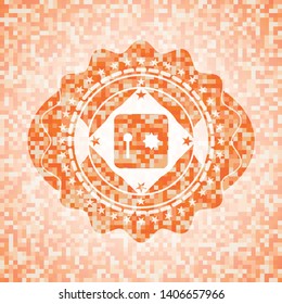 safe, safety deposit box icon inside orange mosaic emblem