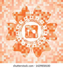safe, safety deposit box icon inside orange mosaic emblem