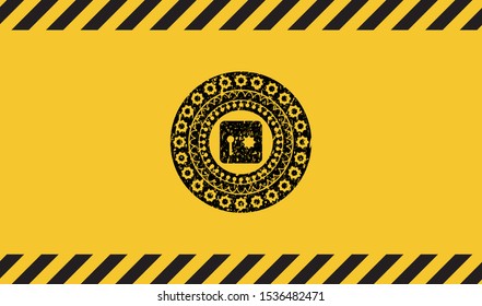 safe, safety deposit box icon black grunge emblem with yellow background. Vector Illustration. Detailed.