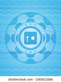 safe, safety deposit box icon inside water representation style emblem.