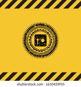 safe, safety deposit box icon inside warning sign, black grunge emblem. Vector Illustration. Detailed.