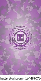 Tresor, Sicherheitstraffer auf rosafarbenem und violettem Tarnmuster