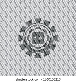 safe, safety deposit box icon inside silver shiny emblem. Scales pattern. Vector Illustration. Detailed.