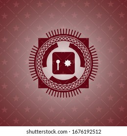 safe, safety deposit box icon inside red emblem