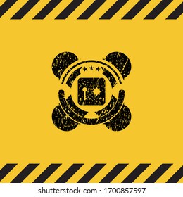 safe, safety deposit box icon grunge black emblem with yellow background, warning sign. Vector Illustration. Detailed.