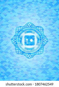 safe, safety deposit box icon inside light blue mosaic emblem. 