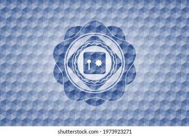 safe, safety deposit box icon inside blue hexagon emblem. 