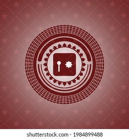 safe, safety deposit box icon inside vintage red emblem. 