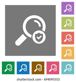 Safe search flat icons on simple color square backgrounds