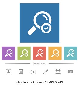 Safe search flat white icons in square backgrounds. 6 bonus icons included.