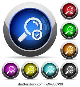 Safe search icons in round glossy buttons with steel frames