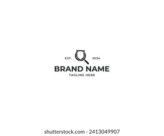 Safe Search Logo Concept sign icon symbol Design Element. Shield with Magnifying Glass Logotype. Vector illustration template
