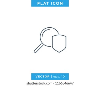 Safe Search Vector Line Icon Design Template. Magnifying Glass And Shield. Editable Stroke.