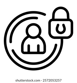 Safe and secure, icon of a person being protected by a padlock symbolising data privacy and security