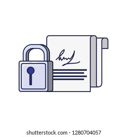 safe secure padlock with contract document