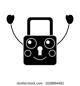 safe secure padlock kawaii character