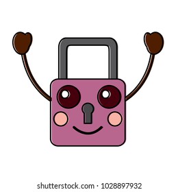 safe secure padlock kawaii character