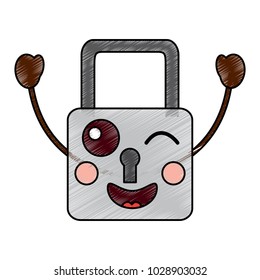 safe secure padlock kawaii character