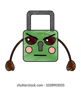 safe secure padlock kawaii character
