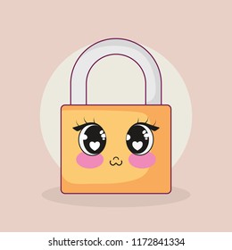 safe secure padlock kawaii character