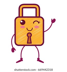 safe secure padlock kawaii character