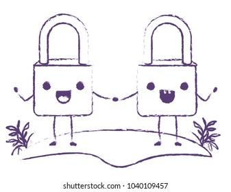 safe secure padlocks couple kawaii characters