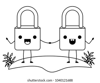 safe secure padlocks couple kawaii characters