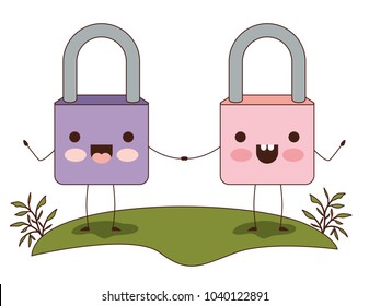 safe secure padlocks couple kawaii characters
