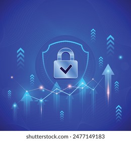 Seguridad financiera arriba, flecha abajo de crecimiento, gráfico de crecimiento económico. Estrategia empresarial, Digital