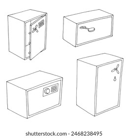 Conjunto seguro gráfico aislado blanco negro boceto ilustración Vector