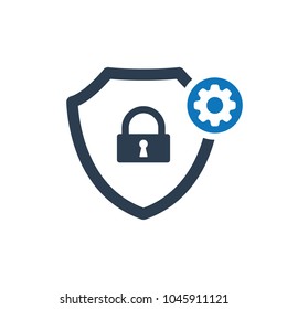 Safe setup icon. Security icon with settings sign. Security icon and customize, setup, manage, process symbol. Icon, privacy, secure, cog, lock, options, safe, setup, access, antivirus, banner