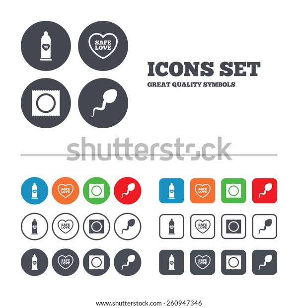 Safe Sex Love Icons Condom Package Stock Vector Royalty Free