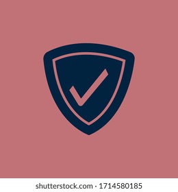 Safe shield icon. Black shield with a correct sign