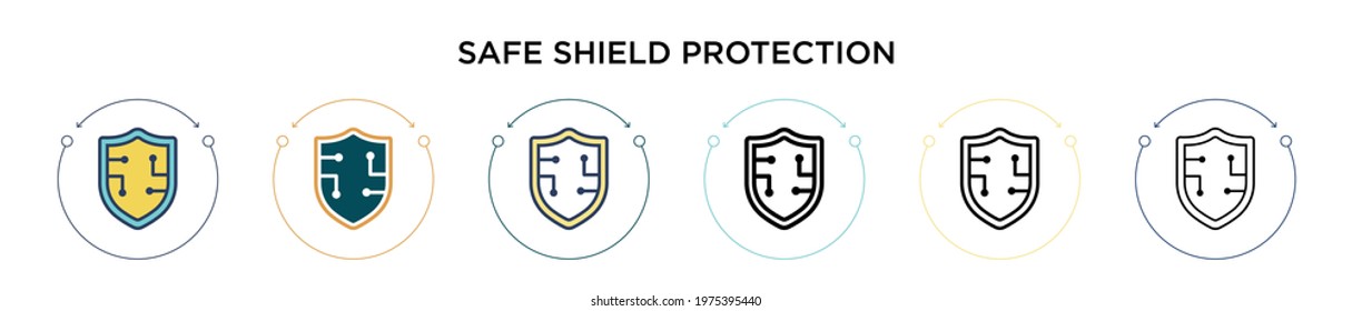 Safe shield protection icon in filled, thin line, outline and stroke style. Vector illustration of two colored and black safe shield protection vector icons designs can be used for mobile, ui, web