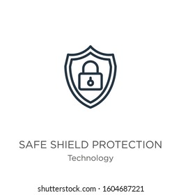 Safe shield protection icon. Thin linear safe shield protection outline icon isolated on white background from technology collection. Line vector sign, symbol for web and mobile