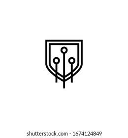 Safe shield protection icon vector in linear, outline icon isolated on white background