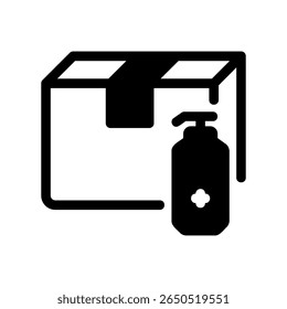 Safe shipping concept with a box and a hand sanitizer bottle