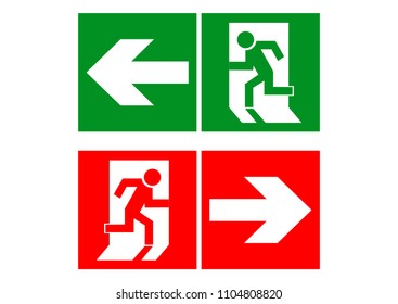 Safe sign. The exit icon. Emergency exit. Green icon and red icon on a white background. Vector illustration.
