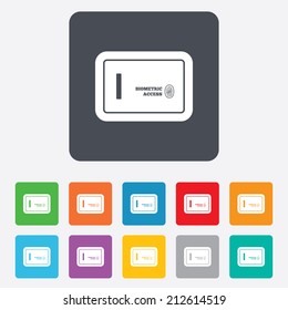 Safe sign icon. Deposit lock symbol. Biometric access by fingerprint. Rounded squares 11 buttons. Vector
