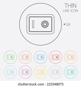 Safe sign icon. Deposit lock symbol. Protection for your documents in hotel. Thin line circle web icons with outline. Vector