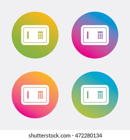 Safe sign icon. Deposit lock symbol. Protection for your documents in hotel. Gradient flat buttons with icon. Modern design. Vector