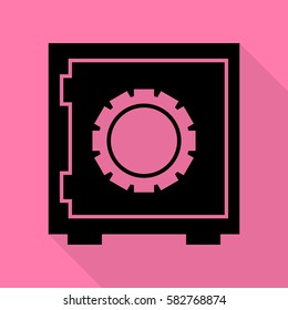 Safe sign illustration. Black icon with flat style shadow path on pink background.