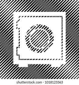 Safe sign illustration, crib, vault, lock box. Vector. Icon. Hole in moire background.