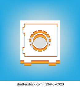Safe sign illustration  crib  vault  lock box  Vector  White icon and 3d warm  colored gradient body at sky blue background 
